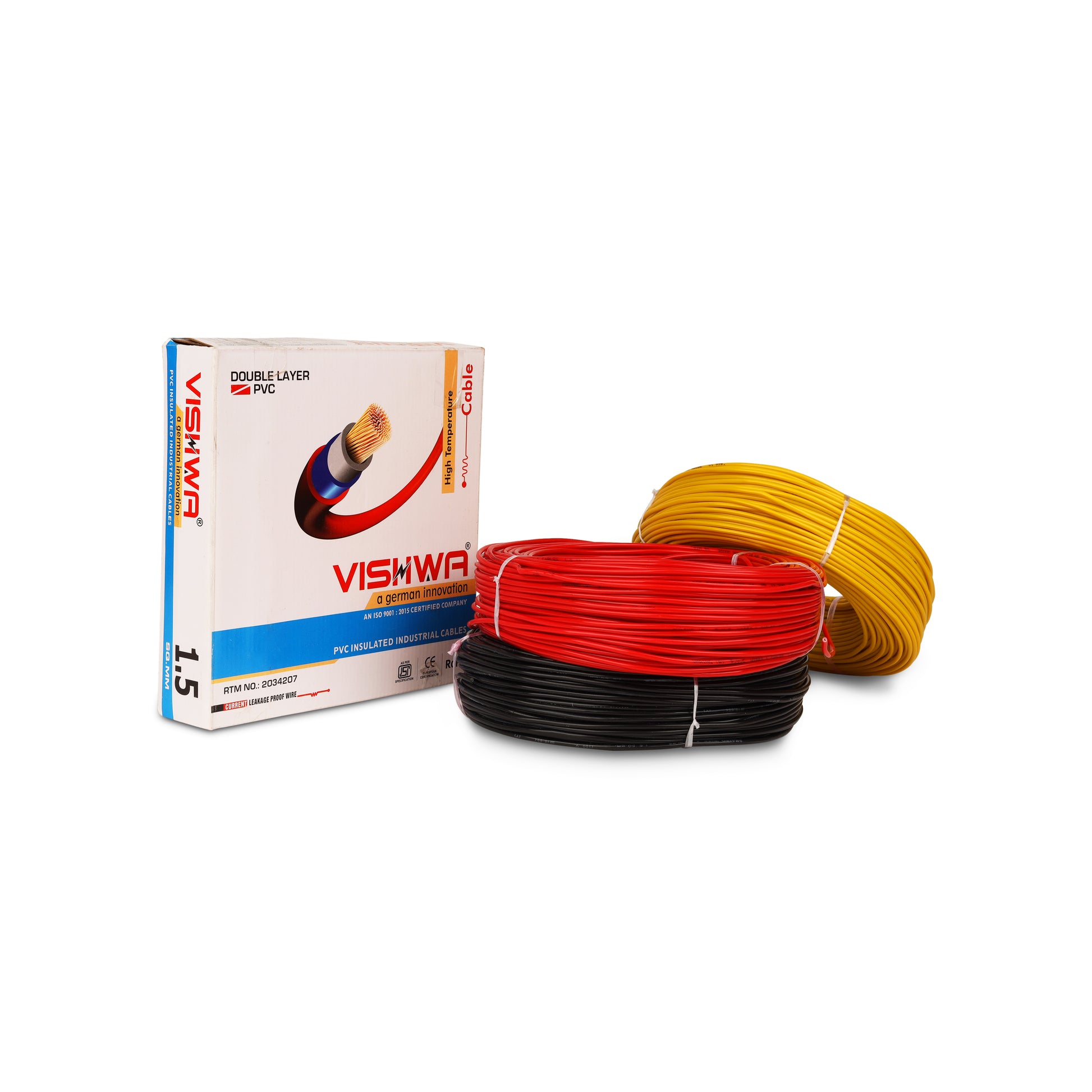 Vishwa Wire is a 91-meter multistrand copper fitting wire that is 100% pure copper, fire retardant, and available in a variety of sizes and colors.