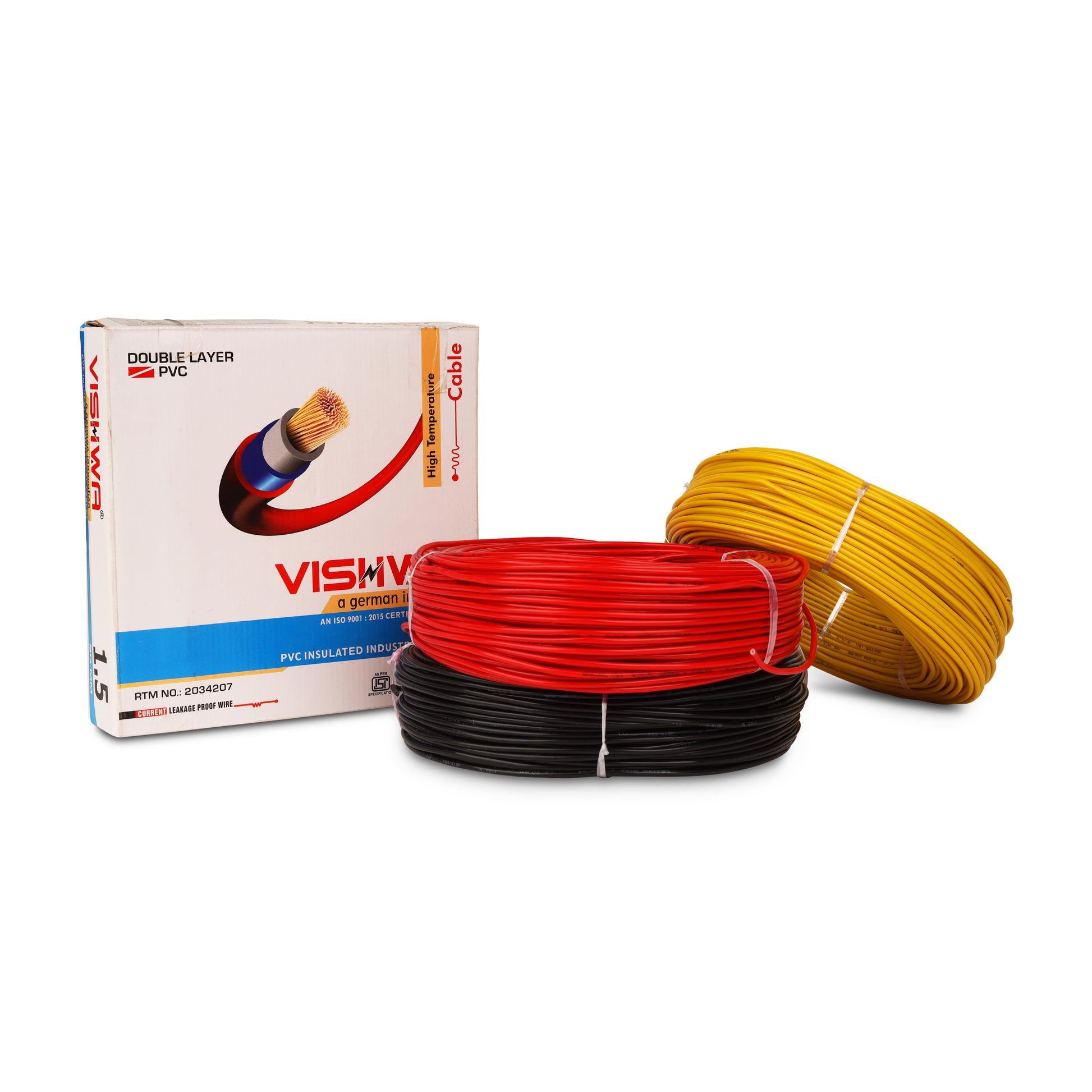 Vishwa Wire is a 91-meter multistrand copper fitting wire that is 100% pure copper, fire retardant, and available in a variety of sizes and colors.